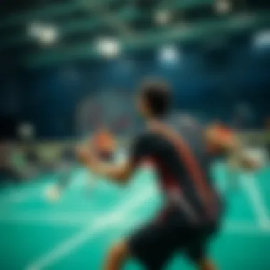 Dynamic badminton match in progress