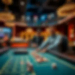 A sophisticated live dealer casino setup with a gaming table and professional dealers.