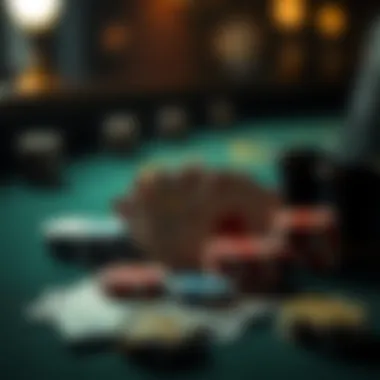 A close-up of blackjack cards with chips ready for play