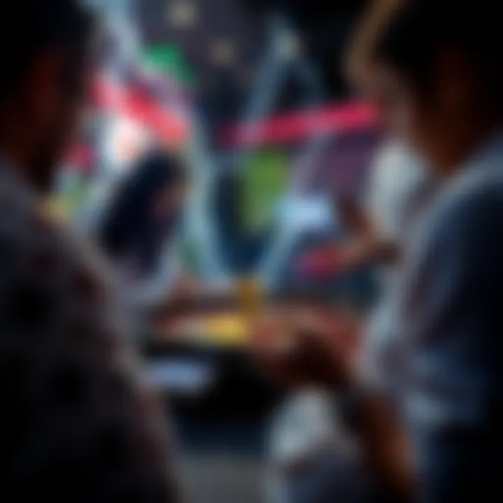 Illustration of players engaging in lightning roulette on a mobile device