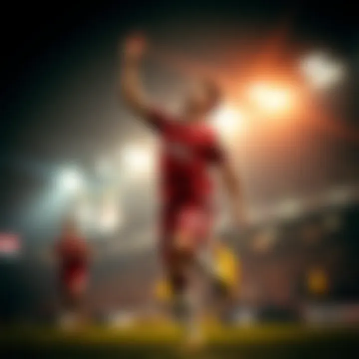 Iconic moment of a legendary goal scorer celebrating a pivotal goal