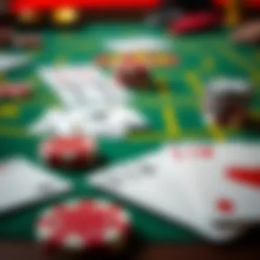 Close-up of Punto Banco cards and chips showcasing the betting setup