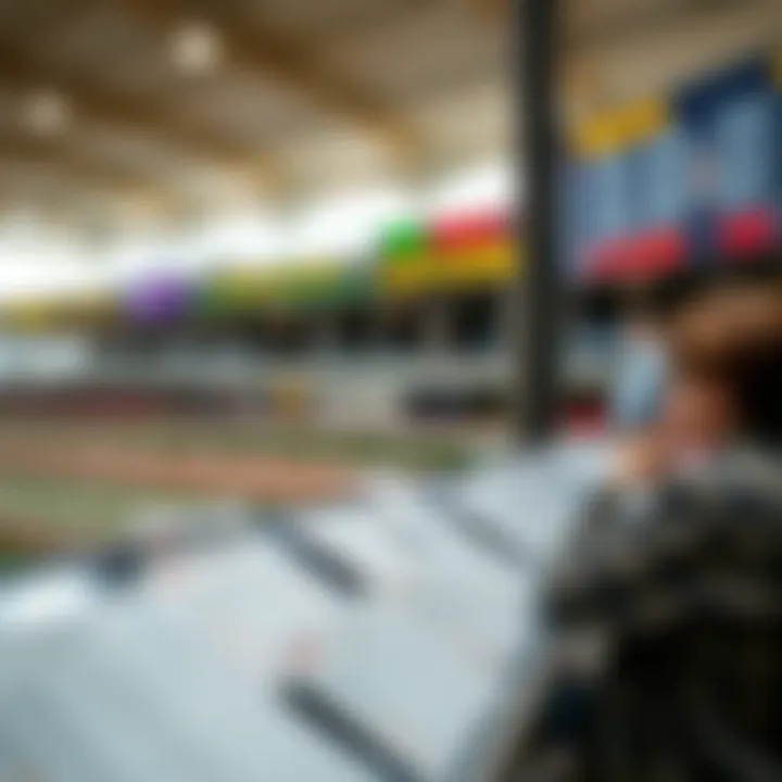 Betting slips and odds displayed at a racetrack